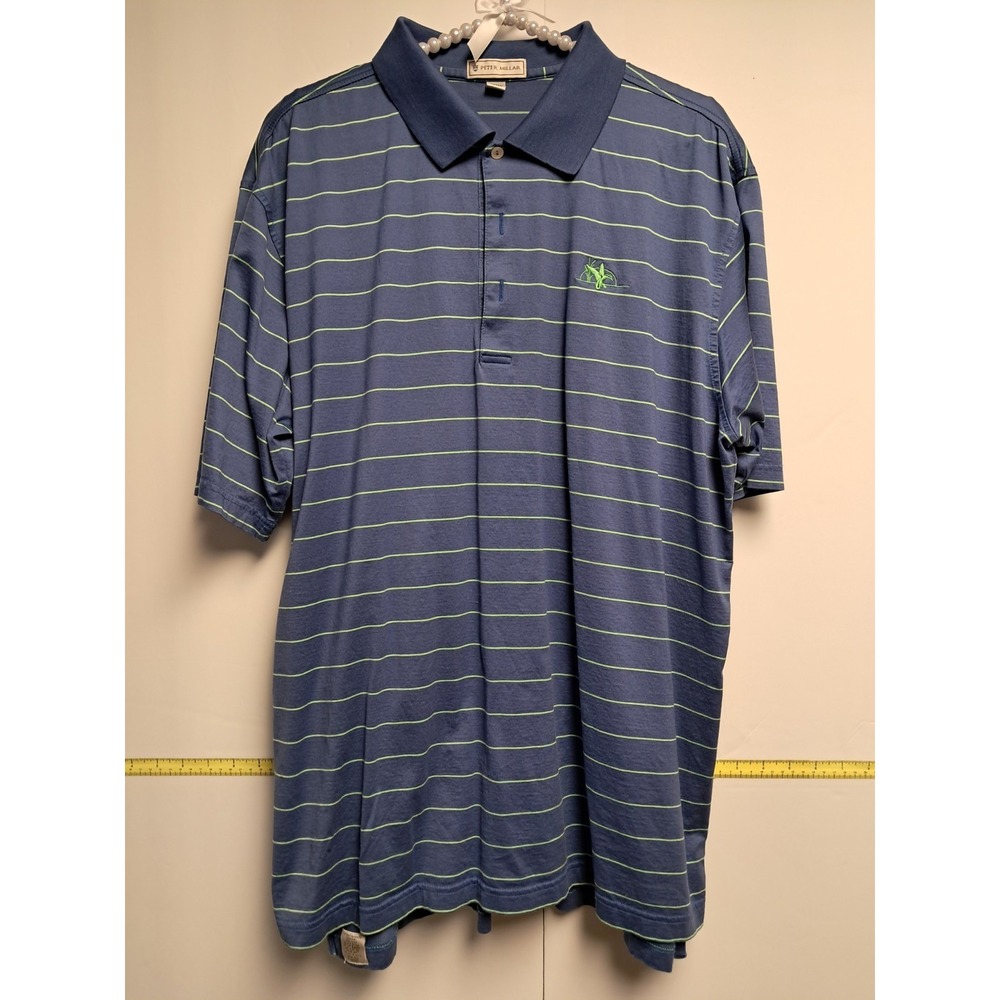 Mens Peter Millar‎ Blue And Green Striped Polo. Size Large